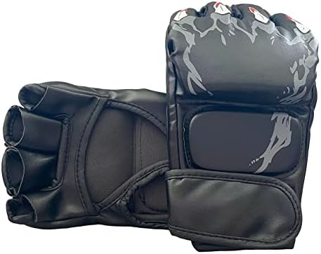 Подобрени ракавици за боксерски полу-прсти, MMA UFC, нараквици за торбички со прилагодлив опсег на зглобот на Velcro (големина: М & Л