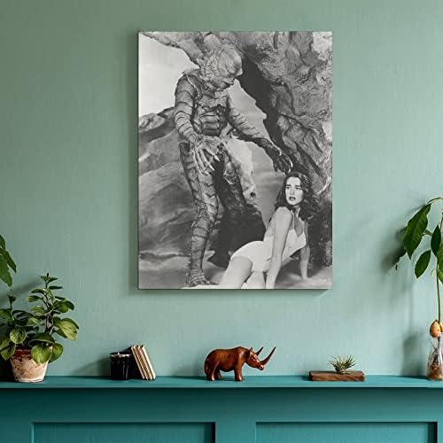Суштество од црната лагуна 1954 Класичен гроздобер хорор филм постер кул постери црно -бел wallиден уметност слики платно wallид