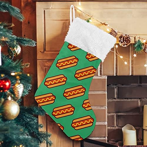 Божиќни чорапи брза храна жариња Вкуска зелена бела плишана манжетна Мерцеризирана кадифена семејна празник персонализиран голем порибување Божиќна