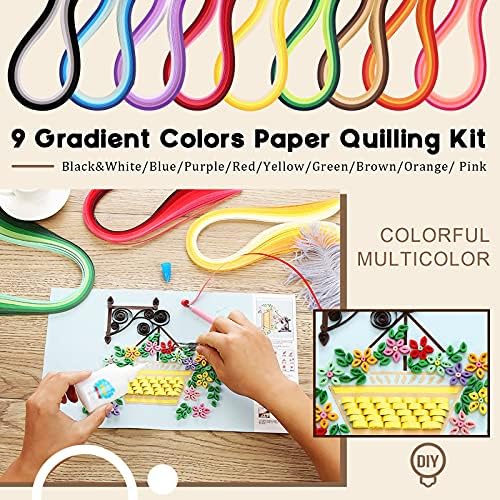 Wokape Paper Quilling ленти комплет 45 бои 1800 ленти и 11 алатки, ленти за влечење на хартија за занаети за DIY
