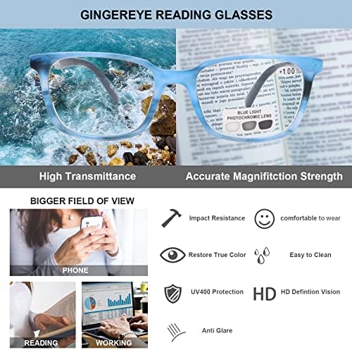 Glashromic чаши за читање на Gингериј Класичен квадрат читатели со пролетна шарка за мажи удобни стилски очила сина +2.0