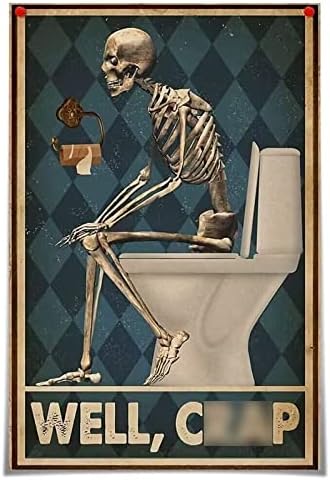 Dfaiuy Смешен скелет бања платно wallидна уметност гроздобер череп тоалети постери за естетско печатење на просторијата ретро готвачка