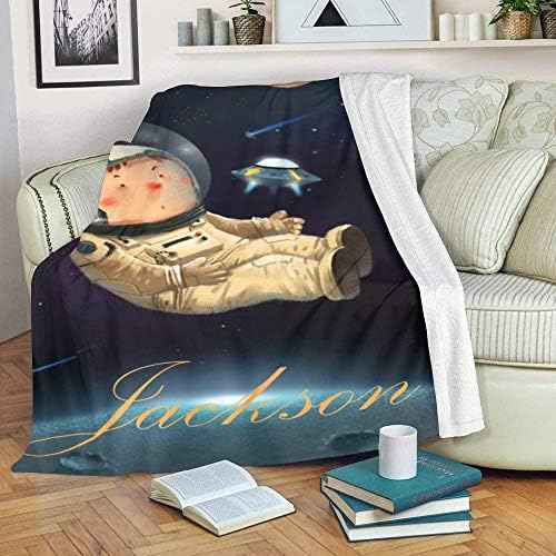 Персонализирани бебешки ќебиња со име/текст, обичај бебешки ќебиња за момче девојче, вселенски астронаут Супер меко руно ќебе 30 x40