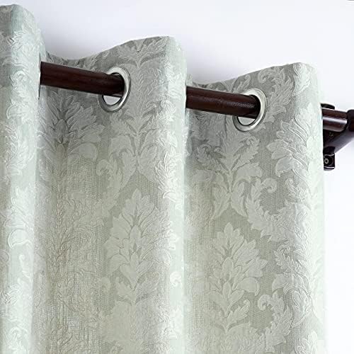 Vliving Sage Green Green Damask Applice Applique и везена панел за завеси, ткаенина за мешавина од постелнина