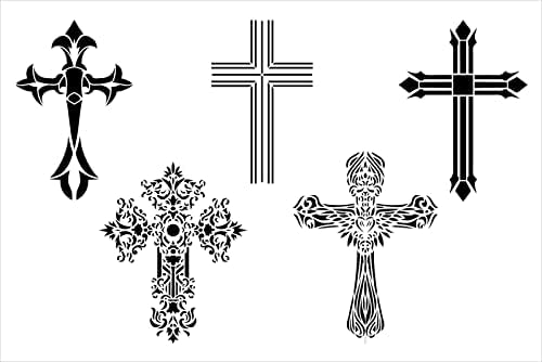 Мешани украсени крстови матрици од Sudior12 | Флеур де Лис, украсен | Занаетчиски DIY христијански декор за дома | Знаци на дрво ткаенина