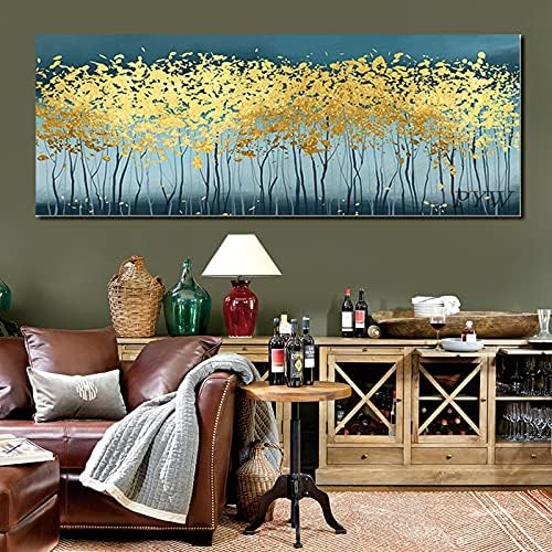 Хехуим апстрактни 3Д златни дебели дрвја рачно насликано масло сликарство на платно слики слики уметност wallид за декорација