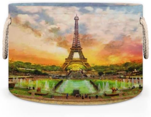 Ајфеловата Кула Париз Франција Големи Тркалезни Корпи За Складирање Корпи За Перење Со Рачки Корпа За Складирање Ќебе За Полици