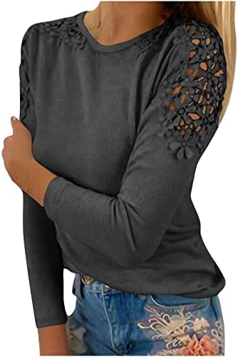 Brkewi женски долг ракав есен туничен врвови со цврста шуплива капчиња секси тенок вклопувачки маици мода екипаж за џемпери под подмачкување