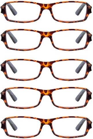 Зум на окото 5 пакувања унисекс правоаголник пластични класични очила за читање за мажи и жени, црна, сина, сива и желка