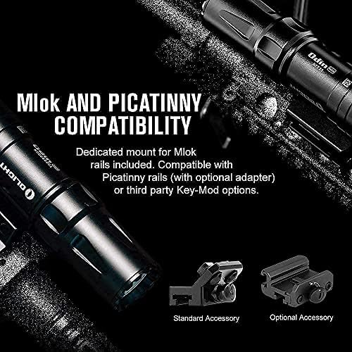 Olight Odin Mini 1250 Lumens Ultra Compact Mok Mount Mount Tactical Flashlight, комплет I3T EOS 180 Lumens Dual-Output Slim EDC Flashlight
