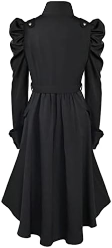 Женски ров палто Гота фустан со цврста боја на ракави за издигнување на јака, панк миди фустани тенок вклопен ровоком