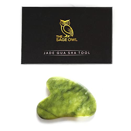 Sage Owl Gua Sha Real Jade Face Clappting Tool - За, лимпатичко дренажа, стареење, болка, подпухналост и рутина за нега на кожата - вистинска