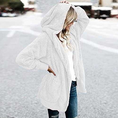 Свадбени палта на Minge со долг ракав за жени зима плус големина трендовски цврсти џебни палта во боја, нејасно лабаво фитинг
