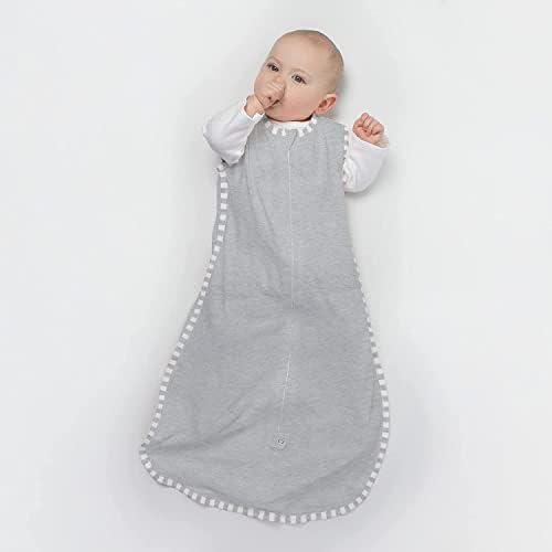 Swaddledesigns памук плетена вреќа за спиење, ќебе без ракави без ракави со двонасочен патент, сива сива, шарена трим, мала, 0-6