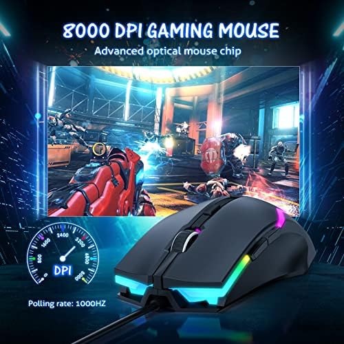 WEEMSBOX Игри Глувчето Жичен, КОМПЈУТЕР Компјутер Глувци со 7 Rgb Позадинско Осветлување Режими, Гејмер Компјутер Глувчето[8000 Прилагодливи