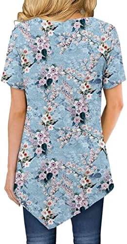 Флорална графичка блуза, бистирска кошула за тинејџерски девојки кратки ракави обезличуваат дупе тенок туника принцеза божица проток на топ