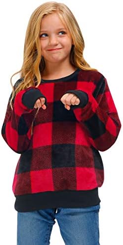 Besserbay Unisex Kid's Black and Red Buffalo Claid Fuzzy Fleece Pulverove за џемпери 4-12 години
