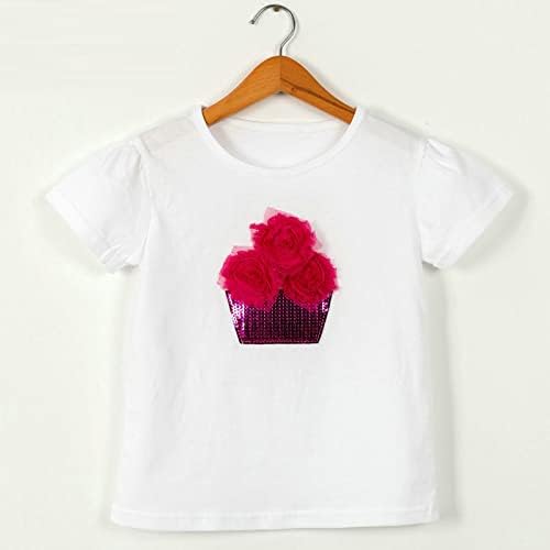 Детско деца бебе девојчиња маица цврсти основни кратки ракави за кратки ракави цветни садови за девојки бела кошула со краток ракав