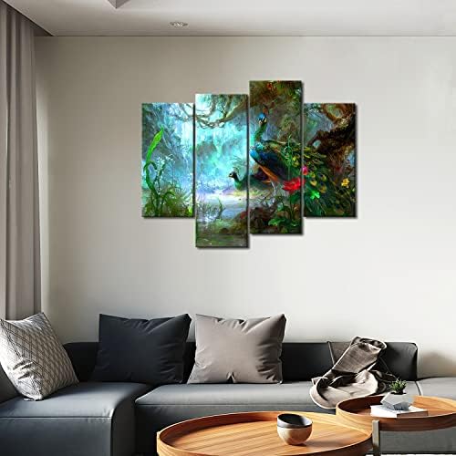 Две пауни шетаат во шума убава wallидна уметност сликање на сликата на платно животни слики за подарок за украси за украси дома