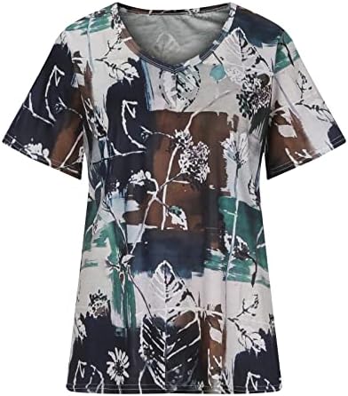 Кратка облека за облека Трендовски V врат памук графички бренд блуза маичка за дами, летни есенски жени 0o 0o