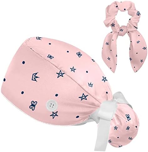 Прилагодливо капаче од розово чистење на принцезата, работна капа за коса со торбичка за конска опашка, мека буфантна хируршка медицинска