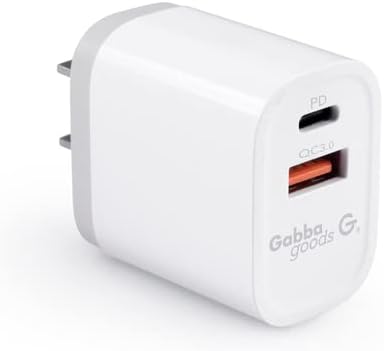 Gabba Goods 18W USB C Wallиден полнач, двојна порта Брза PD+Брзо полнење 3.0 Блок приклучок Компатибилен со iPhone 13 12 11 Pro Max