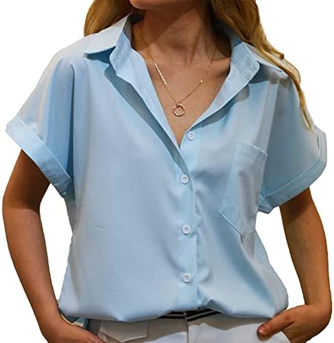 Копче надолу по блуза за дами есен лето облека за кратки ракави мода y2k vneck основен врвен ри ри