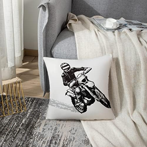 Покривка за перница за емвентност 18х18 инчи полиестерска перница кутија велосипед црн моторцик нечистотија мотокрос моторна силуета акција