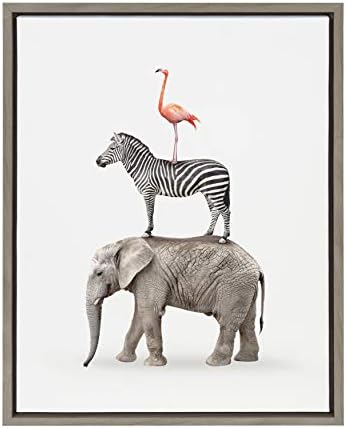 Кејт и Лорел Силви го нарекоа сафари животни врамени платно wallидна уметност од Ејми Петерсон, 18х24 Греј, шармантен необичен wallиден