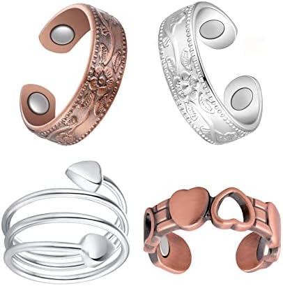 Feraco 4 парчиња магнетни бакарни прстени за жени, 99,99% чист магнетски прстен, бакарни прстени за жени за артритис и зглоб,
