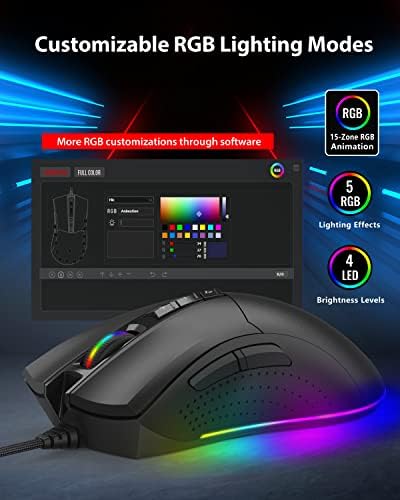Гигастонски Гејмерски Глушец со Прилагодлив 12000 DPI, Задно Осветлување НА RGB, Оптички Сензор, 8 Програмабилни Копчиња, RGB