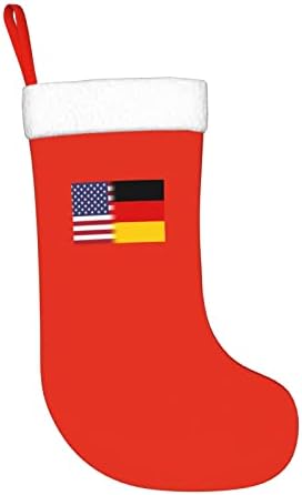 TZT Американско знаме и германско знаме Божиќни чорапи, подароци за одмор на Божиќни празници за украси за семејни празници 18-инчни