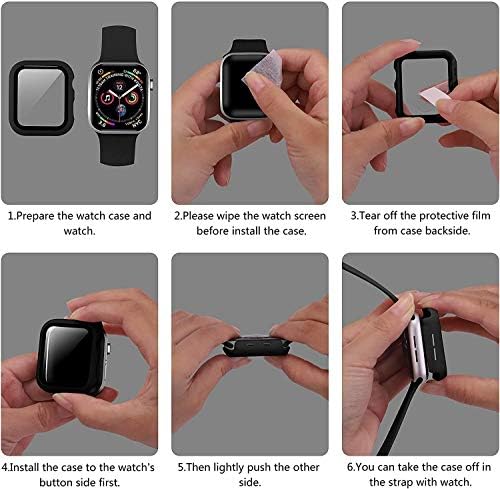 Случај компатибилен со серијалот на Apple Watch Series 6 SE, тврдо поставување компјутер, тенок темпераментен стаклен екран заштитник целосен