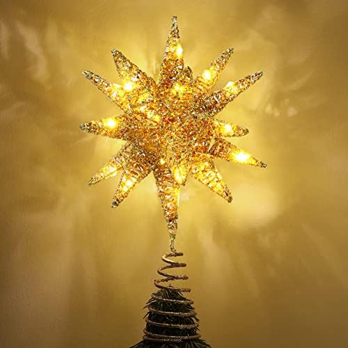 Луксспир Топер За Новогодишна Елка, Божиќни Украси Топер Светло На Дрво, 3д Ѕвезди Божиќни Светла На Врвот На Батеријата, Внатрешни Светла