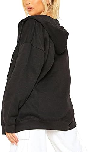 Женски целосни поштеди со долги ракави со долги ракави преголеми обични џемпери со џебови
