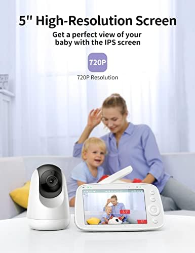 Видео Бебе Монитор, 5 Сплит Екран Видео Бебе Камера СО 720p Резолуција, Пан-Навалување-Зум Камера И Аудио Со Двонасочен Разговор, ВОКС Режим,