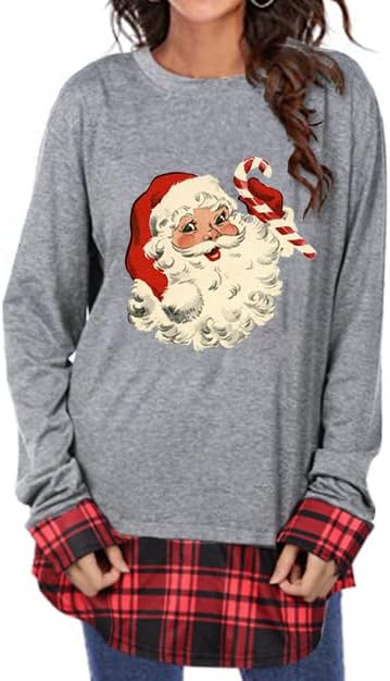 Myhalf Божиќна џемпер жени Дедо Мраз грда Божиќна смешна графичка пулвер џемпер за Божиќна празнична забава со долги ракави врвови