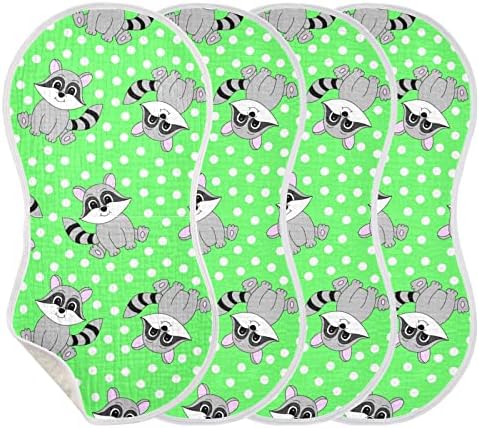Yyzzh Cute Raccoons зелена полко -точка шема Муслин Бурп крпи за бебе 4 пакувања памук бебешки мијалници Библи за момче девојче