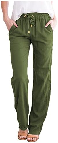 Женски постелнини панталони лето директно широки панталони за нозе, кои влечат панталони со високи половини