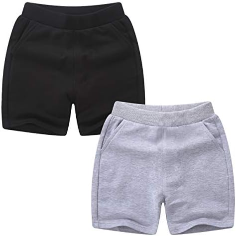Qtglb Boys Shorts 2 пакет со задниот џеб, памук атлетски спортски спорт за мали деца дете 1-10T