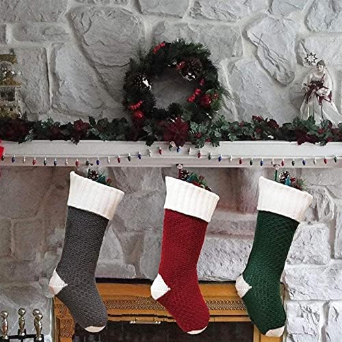 Алемо Хуангксинг - Зелена, сива, црвена Божиќна чорапи со голема големина кабел плетени Божиќ Рустикален персонализиран стол
