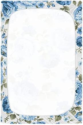 Алаза роза сина цвет цветна креветче за креветчиња опремени листови за басинет за момчиња бебе девојчиња дете, мини големина 39 x 27
