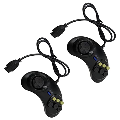 Qblahip 2pcs 6 контролер на играта на копчињата за Sega Genesis Black Moder Moder Prectionline Design