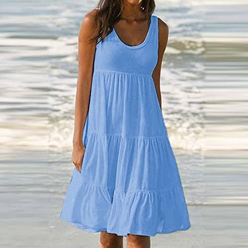 Летни фустани на Adhowbew за жени 2023 Boho Floral Contur Fuse Plus плус големина на одмор обични фустани на плажа