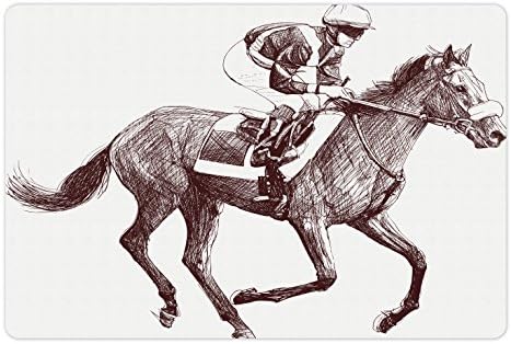 Лунарна Подлога За Миленичиња За Коњи За Храна И Вода, Скицирана Илустрација На Тркачки Коњи И Џокеј Коњички Спортски Тематски