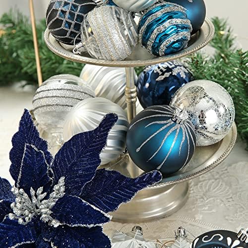 WBHOME 16CT Божиќни украси за божици Поставете 3,15 инчи / 80мм - сина и сребро, избришани божиќни украси за Божиќ, празник