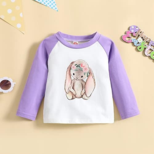Дете за бебиња девојчиња момчиња маица велигденски зајаче, симпатична зајак багер, графички раглан долг ракав пулвер, маички врв на врвот