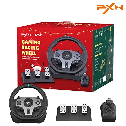 PXN V9 Гејмерски Волани-270/900° Xbox Возење На Воланот Sim, Компјутер Тркачки Тркала Двоен Мотор Вибрира со Педали И Џојстик, За