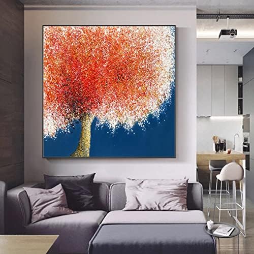 Shoujiqq рачно насликано растително уметничко сликарство - големо апстрактно грмурно дрво текстурирано квадратно позадина модерно