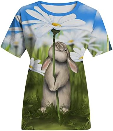 Womenенски Велигденски кошули Симпатична цветна маица за зајаче, смешна зајак печати, велигденски подарок, обични врвни кошули Девојка
